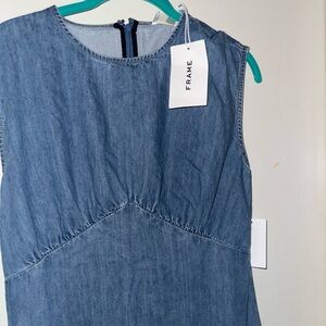 Frame Blue Denim Sleeveless Gathered Tier Dress